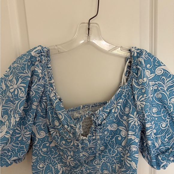 Floral Blue Puff Sleeve Top - Picture 7 of 8